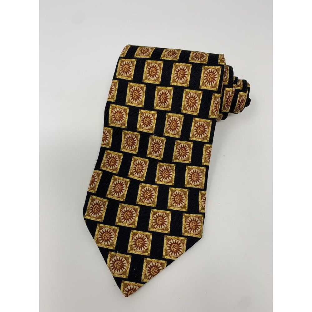 Ermenegildo Zegna Men's Black & Gold Silk Geometric Neck Tie Disegno‎ Esclusivo